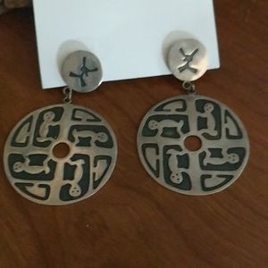 Lg Tribal Sterling Silver Earrings Stamped 925
